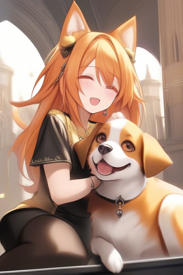  Good looking dog beasts, orange hair color, beautiful tower, handsome, dog ears, the face is human