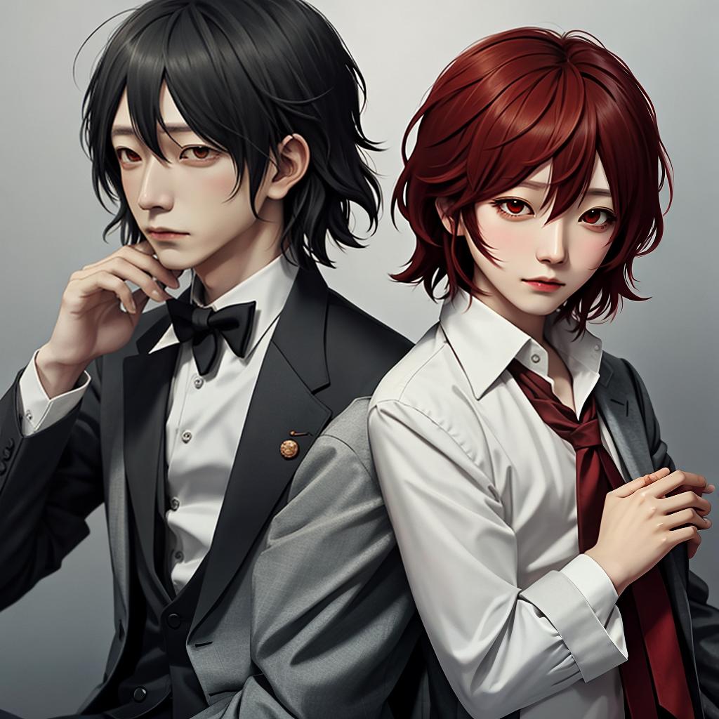  in an anime style, chuuya and dazai