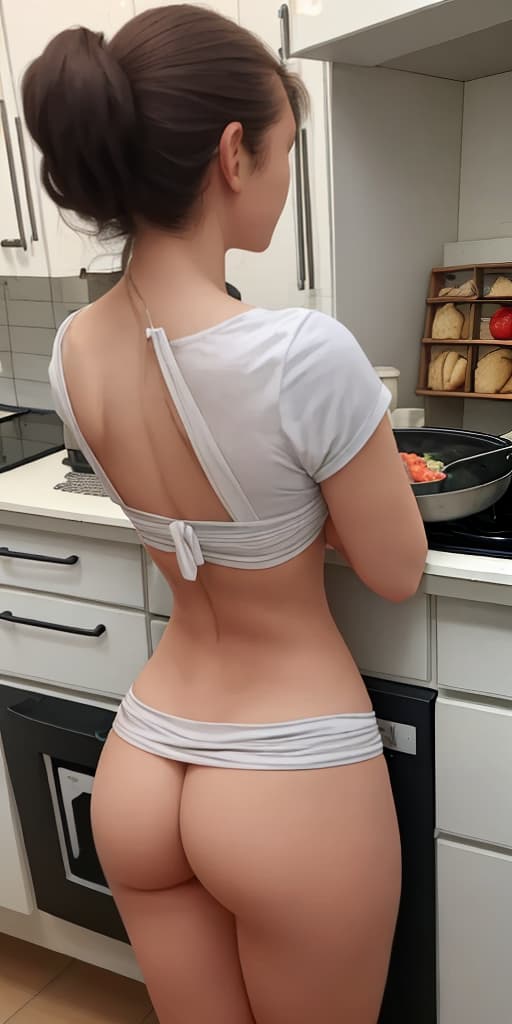  girl-cook, preparing food, back, took off her bottom