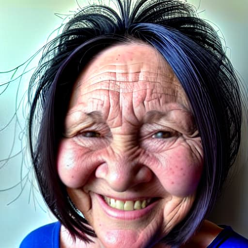  Una hermosa mujer de 50 años con cabellos ondulados color castaño con ojos marrones y labios delgados. La expresión de su rostro es serena y calma. Hay una leve sonrisa como si estuviese soñando algo