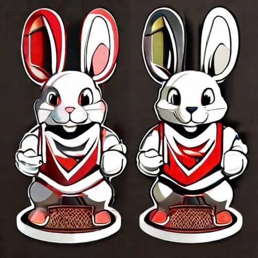  ((white background)),((emblem logo design)), digital printing, a cute rabbit character playing tennis inside a circle, clear logo text 'RABBITENIS' below the character, high quality, highly detailed, artistic, vibrant hyperrealistic, full body, detailed clothing, highly detailed, cinematic lighting, stunningly beautiful, intricate, sharp focus, f/1. 8, 85mm, (centered image composition), (professionally color graded), ((bright soft diffused light)), volumetric fog, trending on instagram, trending on tumblr, HDR 4K, 8K