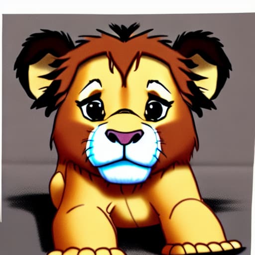  draw a 10 Lion King simba with human-like features and shape and human-like and arms and a small -like body and he is in a diaper big dark brown visible dark brown tall v