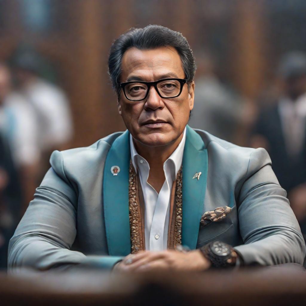  Gustavo petro. hyperrealistic, full body, detailed clothing, highly detailed, cinematic lighting, stunningly beautiful, intricate, sharp focus, f/1. 8, 85mm, (centered image composition), (professionally color graded), ((bright soft diffused light)), volumetric fog, trending on instagram, trending on tumblr, HDR 4K, 8K