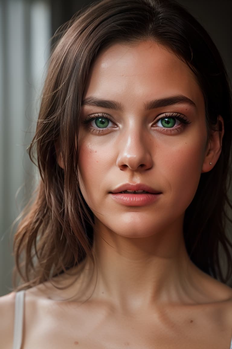  photo of a 20 year  German woman with dark brown hair and green eyes,,,, masterpiece, best quality, (photorealistic:1.4), perfect lighting, (photorealism:1.4), beautiful, best quality, aesthetic, high quality, best quality, 4k,, perfect lighting, masterpiece, symmetric eyes