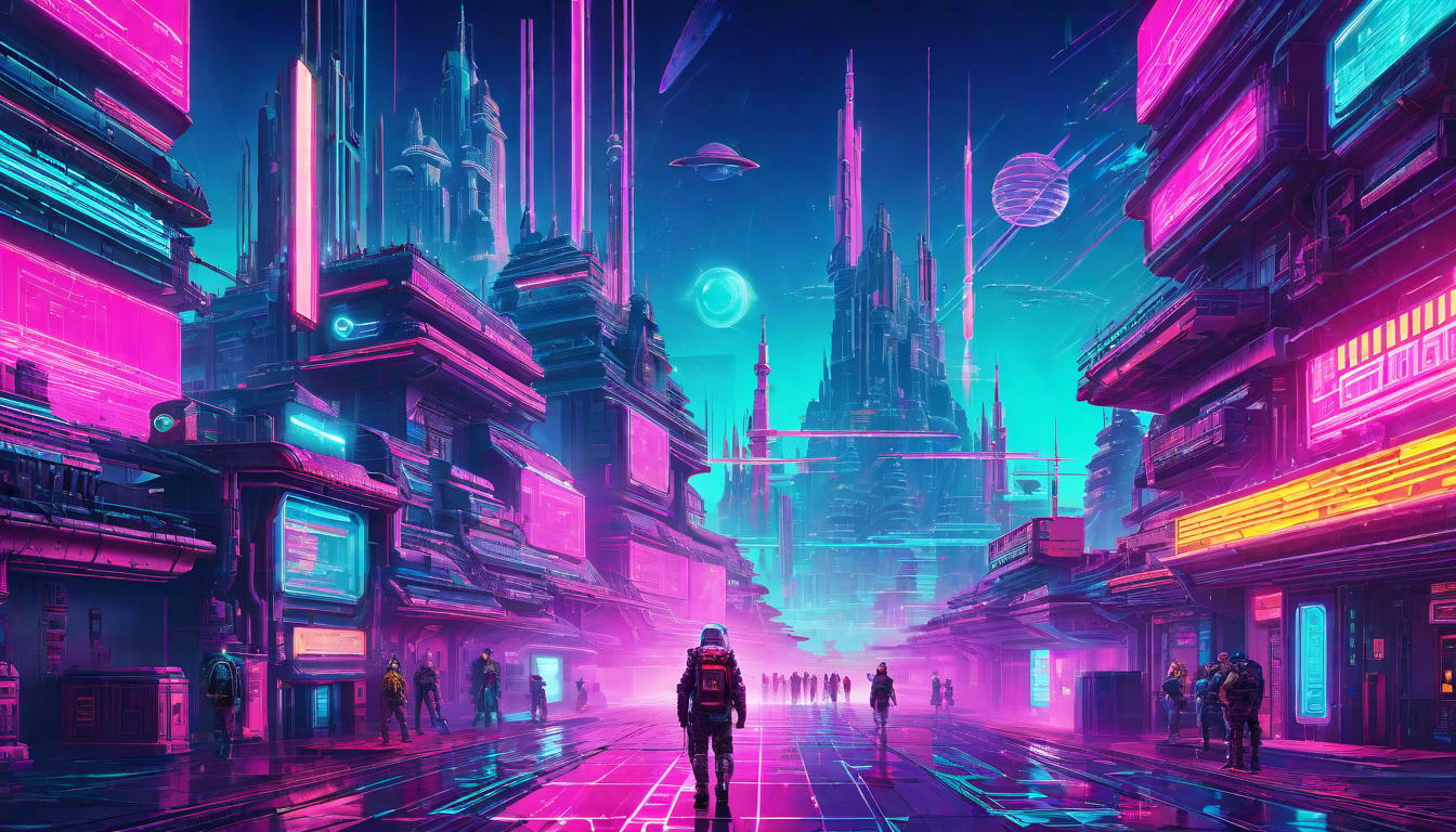  vaporwave,cyberpunk game style Conduit of divine energy, guardian of cosmic gateways, powerful and protectiveeon, dystopian, futuristic, digital, vibrant, detailed, high contrast, reminiscent of cyberpunk genre video games,retro aesthetic, cyberpunk, vibrant, neon colors, vintage 80s and 90s style, highly detailed