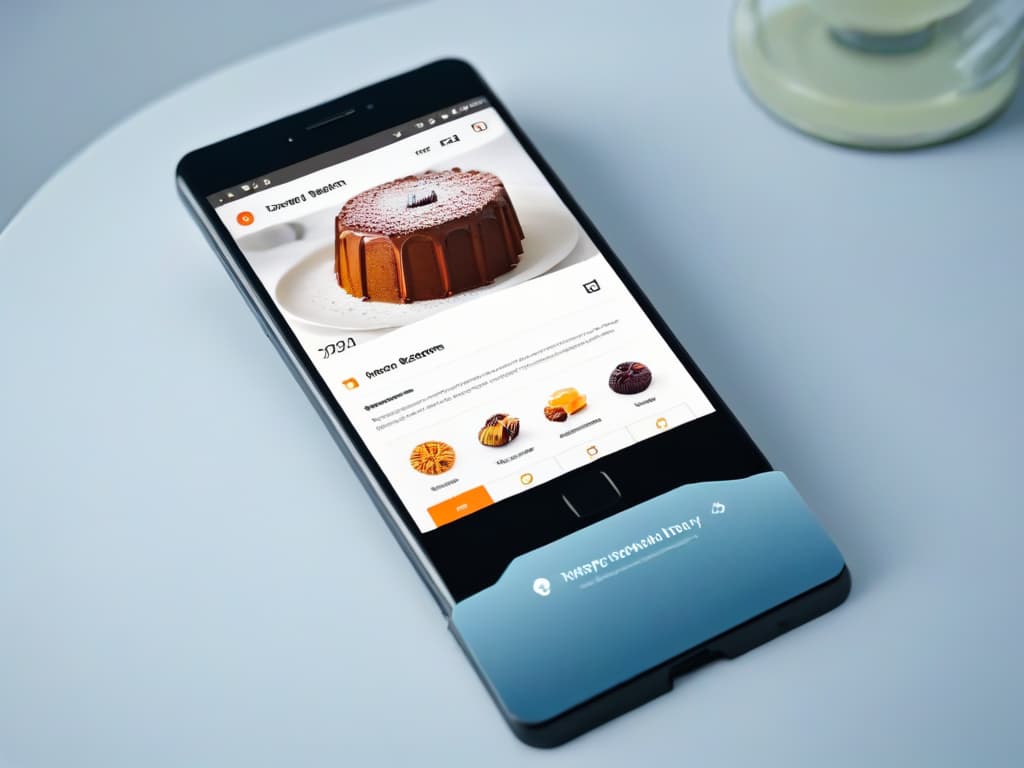  An ultradetailed, minimalist image featuring a sleek smartphone displaying a vibrant and visually appealing dessert design app interface. The app screen showcases intricate tools for creating and designing innovative dessert recipes, with a modern and sophisticated color palette. The image exudes creativity and professionalism, highlighting the potential of these cuttingedge apps to elevate dessertmaking to new heights. hyperrealistic, full body, detailed clothing, highly detailed, cinematic lighting, stunningly beautiful, intricate, sharp focus, f/1. 8, 85mm, (centered image composition), (professionally color graded), ((bright soft diffused light)), volumetric fog, trending on instagram, trending on tumblr, HDR 4K, 8K