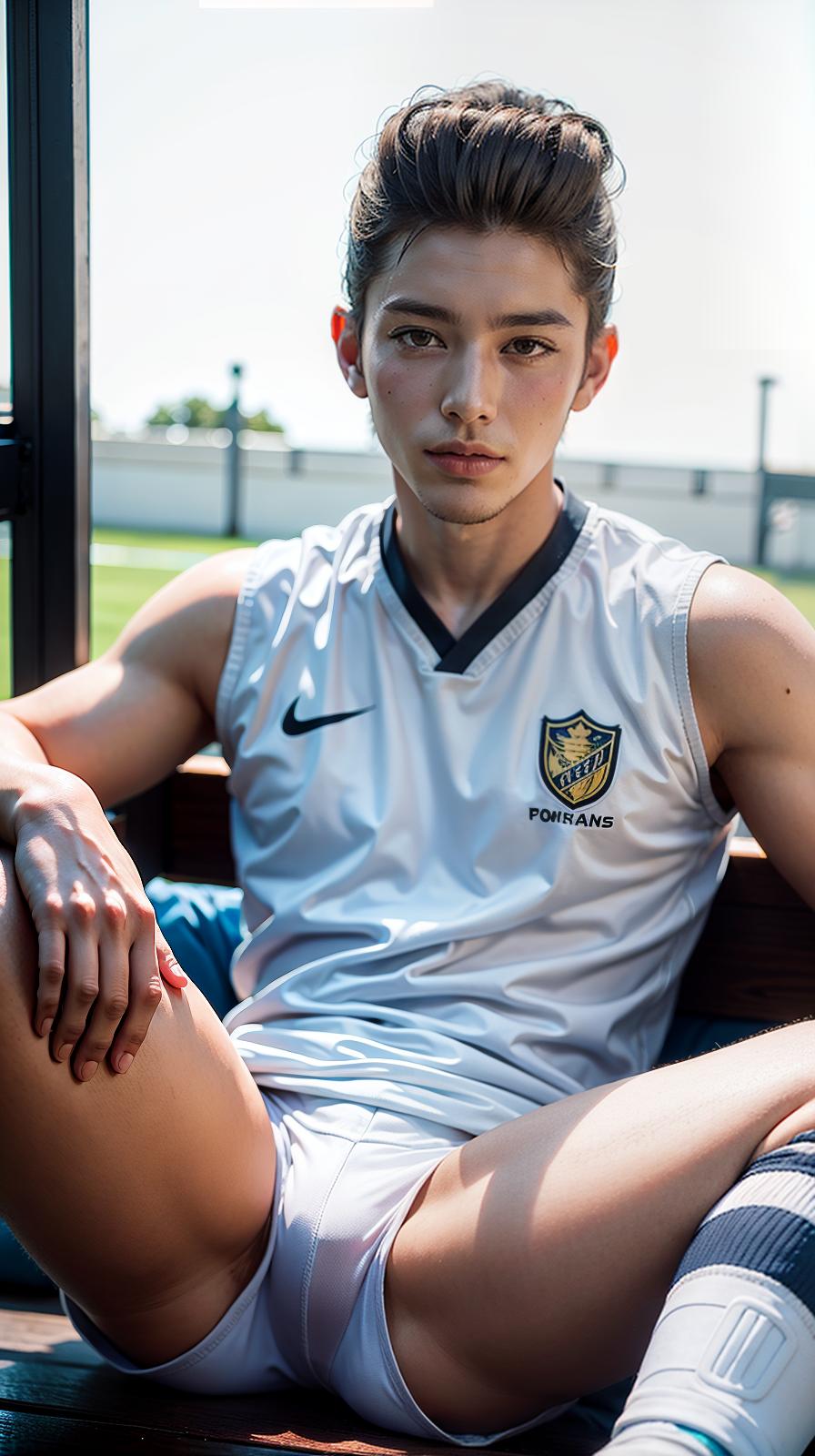  ultra high res, (photorealistic:1.4), raw photo, (realistic face), realistic eyes, (realistic skin), <lora:XXMix9_v20LoRa:0.8>, (handsome:1.5), (male:2), (young soccer players:1.3), (pompadour:1.4), (white briefs:1.3), (sleeveless:1.2), spike shoes, (soccer shin guards:1.3), young, sitting posture, (spread legs:1.1), real skin, (sexy posing:1.3), hot guy, (muscular:1.3), (naked:1.1), (bulge:1.1), trained calves, thigh, realistic, lifelike, high quality, photos taken with a single-lens reflex camera, (looking at the camera:1.2)