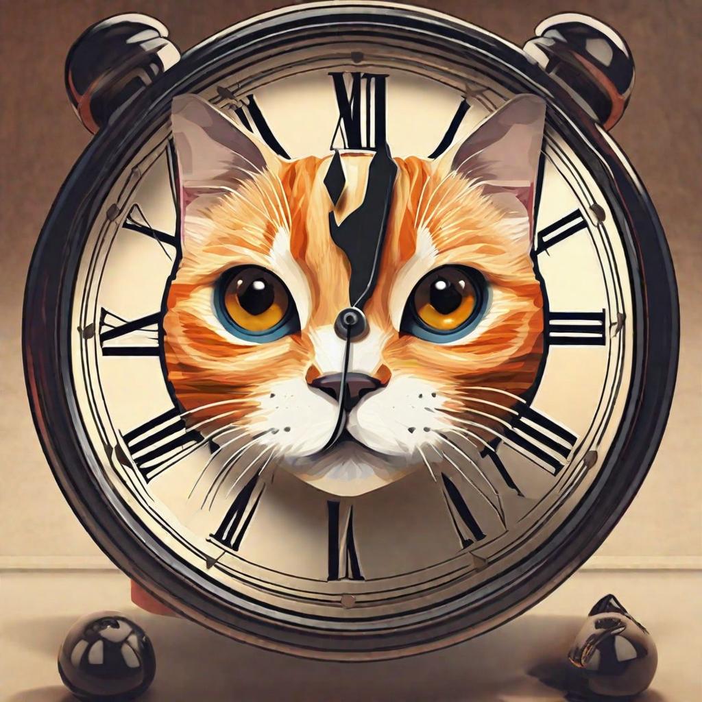  masterpiece, best quality, design an app launch icon with a clock and cat inside