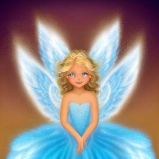 portrait+ style Angel Guardian Wings beautyful 4D high Definition sparkle diamonds blonde blue eyes long hair smile sweet shy innocent dance