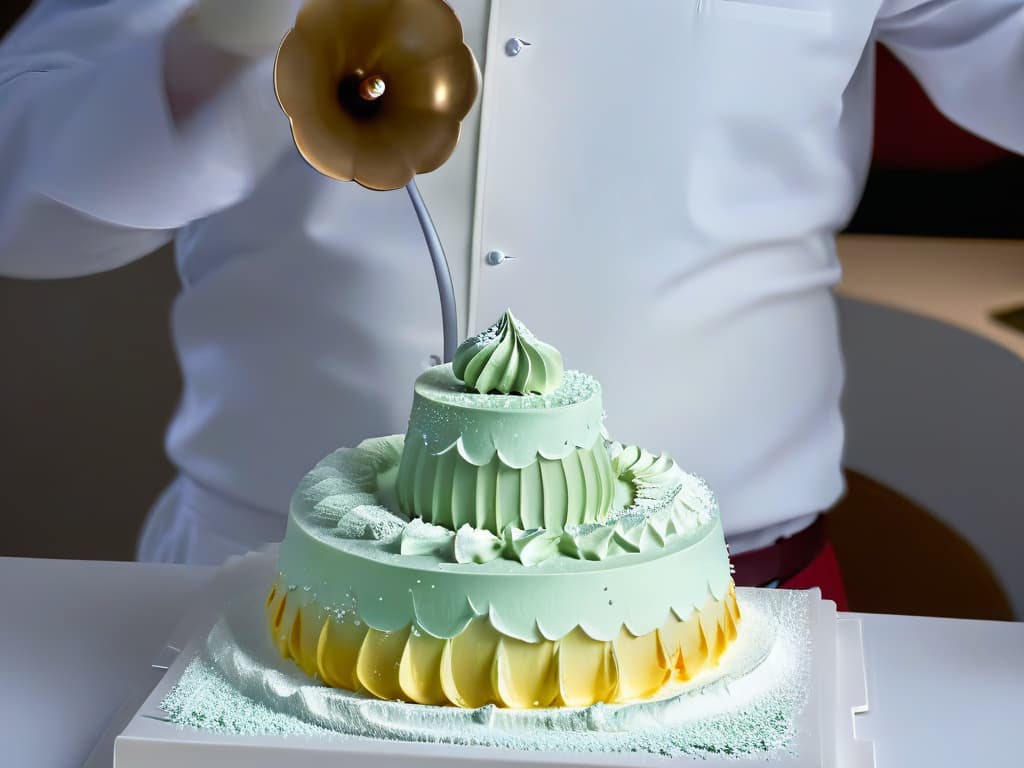  A minimalist, ultradetailed 8k image of a skilled pastry chef delicately sculpting a intricate sugar sculpture, showcasing the precise and meticulous artistry behind creating such edible masterpieces. hyperrealistic, full body, detailed clothing, highly detailed, cinematic lighting, stunningly beautiful, intricate, sharp focus, f/1. 8, 85mm, (centered image composition), (professionally color graded), ((bright soft diffused light)), volumetric fog, trending on instagram, trending on tumblr, HDR 4K, 8K