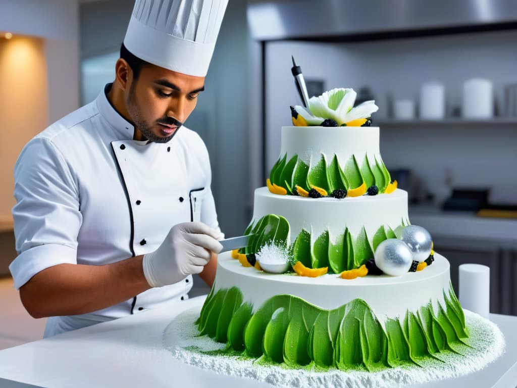  An 8k ultradetailed image of a skilled pastry chef delicately sculpting a intricate sugar sculpture, surrounded by an array of vibrant colored sugar powders and tools on a sleek, minimalist white marble countertop. hyperrealistic, full body, detailed clothing, highly detailed, cinematic lighting, stunningly beautiful, intricate, sharp focus, f/1. 8, 85mm, (centered image composition), (professionally color graded), ((bright soft diffused light)), volumetric fog, trending on instagram, trending on tumblr, HDR 4K, 8K