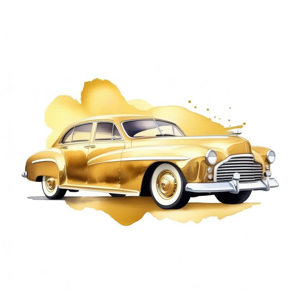  watercolor style, logo of a car, gold color
