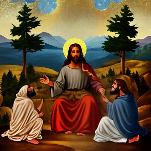  Jesus sitting in a landscape