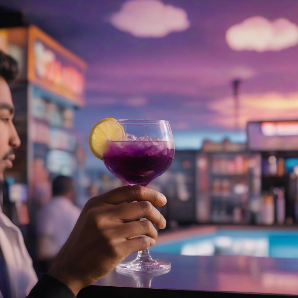  Pop Art style Purple sky, white clouds in the sky, close up, beverage store, purple drinks in glasses . bright colors, bold outlines, popular culture themes, ironic or kitsch hyperrealistic, full body, detailed clothing, highly detailed, cinematic lighting, stunningly beautiful, intricate, sharp focus, f/1. 8, 85mm, (centered image composition), (professionally color graded), ((bright soft diffused light)), volumetric fog, trending on instagram, trending on tumblr, HDR 4K, 8K