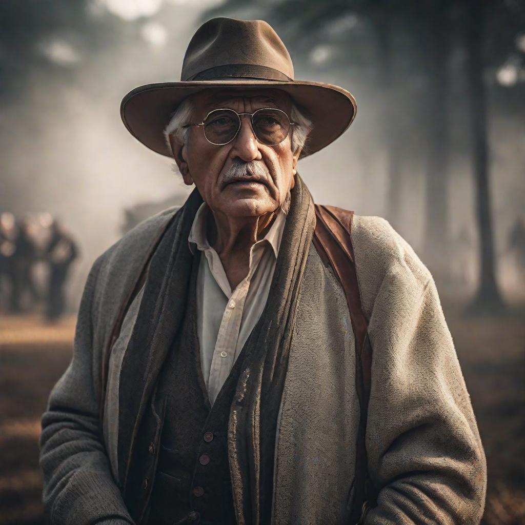  Hace una imagen de un abuelo en el siglo dieciocho hyperrealistic, full body, detailed clothing, highly detailed, cinematic lighting, stunningly beautiful, intricate, sharp focus, f/1. 8, 85mm, (centered image composition), (professionally color graded), ((bright soft diffused light)), volumetric fog, trending on instagram, trending on tumblr, HDR 4K, 8K