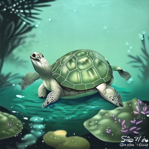  Turtle in water depth in soft colors