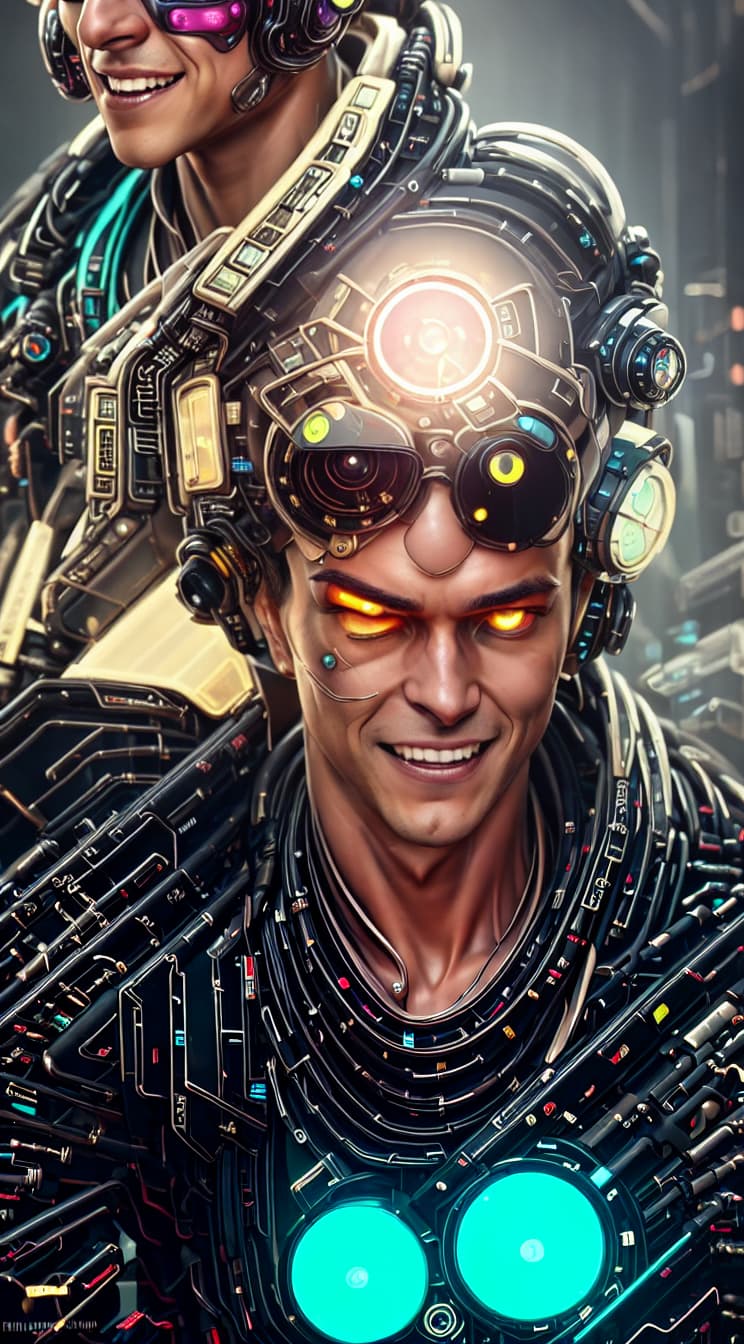 a photo of ddfusion style cyberpunk boy, black hair, laughing hyperrealistic, full body, detailed clothing, highly detailed, cinematic lighting, stunningly beautiful, intricate, sharp focus, f/1. 8, 85mm, (centered image composition), (professionally color graded), ((bright soft diffused light)), volumetric fog, trending on instagram, trending on tumblr, HDR 4K, 8K