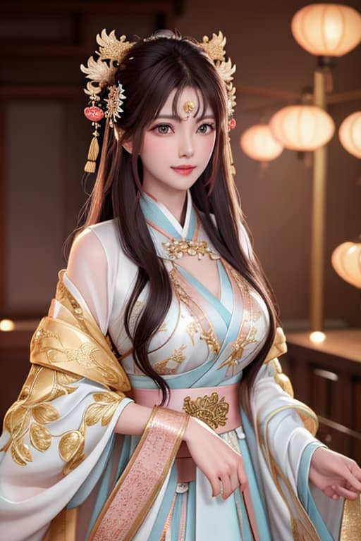  best quality, masterpiece, highres, 1girl,blush,(seductive smile:0.8),star shaped pupils,china hanfu,hair ornament,necklace, jewelry,Beautiful face,upon body, tyndall effect,photorealistic, dark studio, rim lighting, two tone lighting,(high detailed skin:1.2), 8k uhd, dslr, soft lighting, high quality, volumetric lighting, candid, Photograph, high resolution, 4k, 8k, Bokeh hyperrealistic, full body, detailed clothing, highly detailed, cinematic lighting, stunningly beautiful, intricate, sharp focus, f/1. 8, 85mm, (centered image composition), (professionally color graded), ((bright soft diffused light)), volumetric fog, trending on instagram, trending on tumblr, HDR 4K, 8K