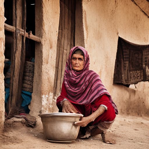 portrait+ style pakisthani beautiful village , poor dress, poor home, age, washing a cup