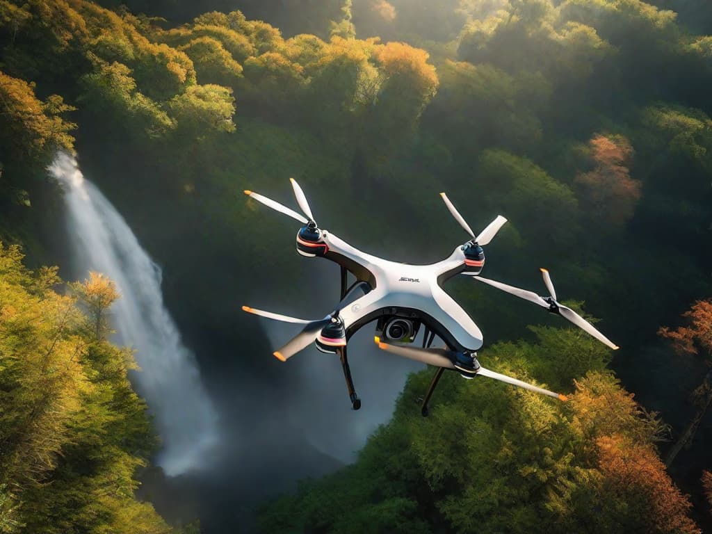  A drone flying over a lush forest, equipped with advanced sensors and cameras, capturing data on wildlife population and behavior. The image shows the seamless integration of technology and nature, highlighting the potential of artificial intelligence in revolutionizing wildlife conservation efforts. digital art, ilustration, no flares, clean hyperrealistic, full body, detailed clothing, highly detailed, cinematic lighting, stunningly beautiful, intricate, sharp focus, f/1. 8, 85mm, (centered image composition), (professionally color graded), ((bright soft diffused light)), volumetric fog, trending on instagram, trending on tumblr, HDR 4K, 8K