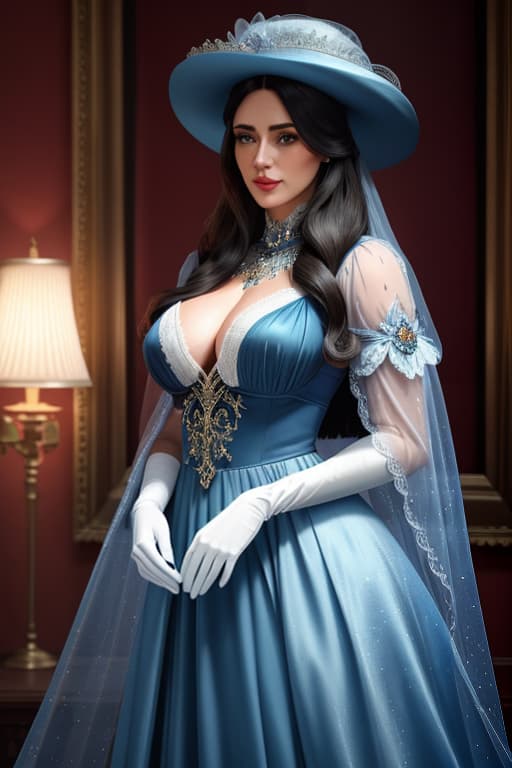  realistic portrait looking at creator ((beautiful retro female with long hair)), big blue eyes, gloves and long gown, hyper detail, cinematic lighting, magical historic vibe, 1920, gloves and hat, Canon EOS R3, nikon, f/1.4, ISO 200, 1/160s,RAW, unedited, symmetrical balance, in frame, 8K hyperrealistic, full body, detailed clothing, highly detailed, cinematic lighting, stunningly beautiful, intricate, sharp focus, f/1. 8, 85mm, (centered image composition), (professionally color graded), ((bright soft diffused light)), volumetric fog, trending on instagram, trending on tumblr, HDR 4K, 8K