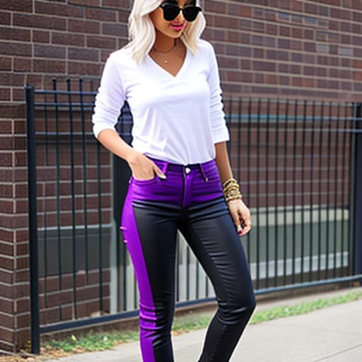  Black that is in purple and white jeans