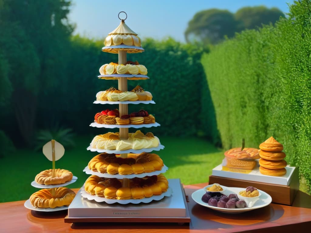  An intricately designed scale balancing a stack of vibrant, freshly baked pastries on one side and a flourishing community garden on the other, symbolizing the investment in quality and community through Fair Trade pricing in the realm of pastry artistry. hyperrealistic, full body, detailed clothing, highly detailed, cinematic lighting, stunningly beautiful, intricate, sharp focus, f/1. 8, 85mm, (centered image composition), (professionally color graded), ((bright soft diffused light)), volumetric fog, trending on instagram, trending on tumblr, HDR 4K, 8K