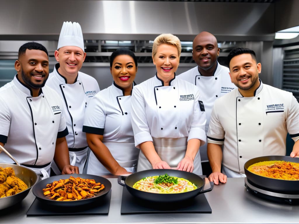  A closeup, highresolution image of a diverse group of chefs with cognitive disabilities working together in a professional kitchen setting, each focused on their tasks with a look of determination and joy on their faces. The minimalistic style emphasizes the simplicity and beauty of their actions, showcasing their skills and dedication in adapting recipes with precision and creativity. hyperrealistic, full body, detailed clothing, highly detailed, cinematic lighting, stunningly beautiful, intricate, sharp focus, f/1. 8, 85mm, (centered image composition), (professionally color graded), ((bright soft diffused light)), volumetric fog, trending on instagram, trending on tumblr, HDR 4K, 8K