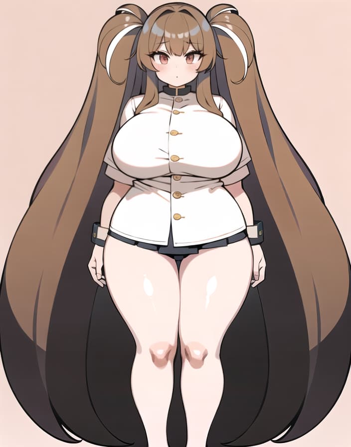  master piece , best quality, uniform, twin tail hair, very long hair, brown hair, big s, huge s, huge s, huge , huge , huge , huge , very plump female body, very tall, 360cm tall, cheerful personality, one , , infirmary, physical measurements