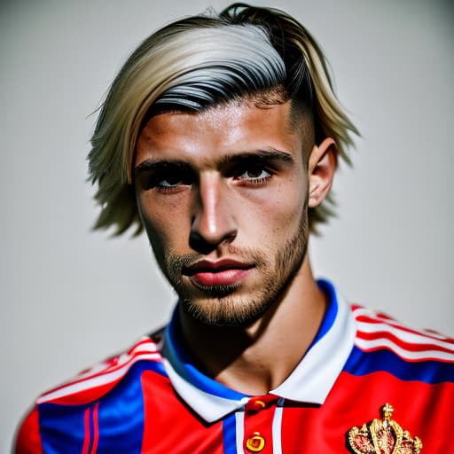 portrait+ style Russian queer footballer blonde hunk dude face