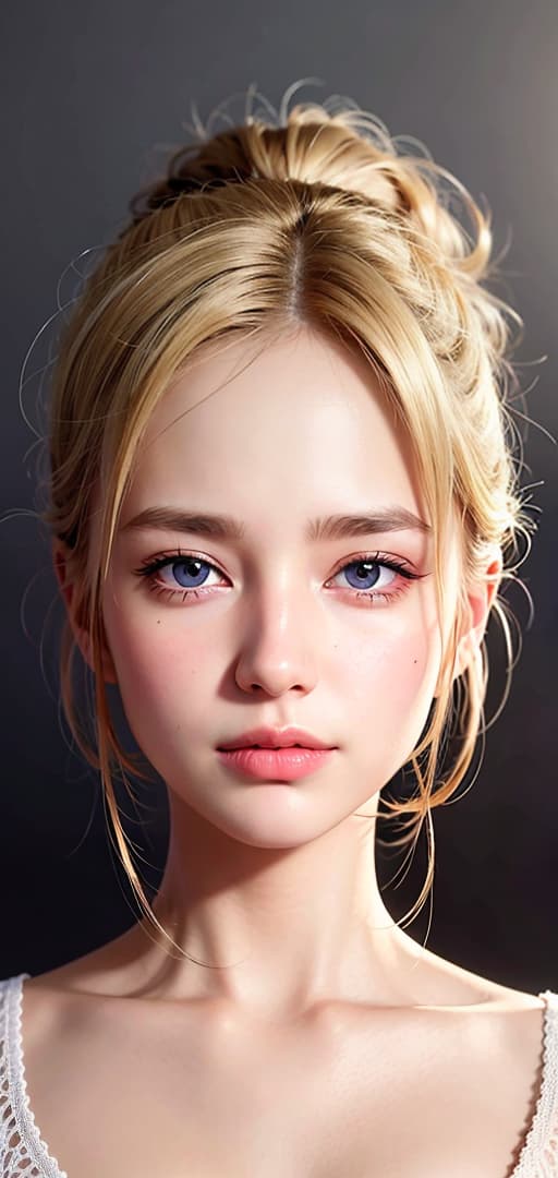  Best quality, masterpiece, ultra high res, (photorealistic:1.4), raw photo, (detail face:1.3), (realistic skin), deep shadow, dramatic lighting, cute, adorable, shoulder-length blonde hair, purple eyes, B-cup, deep shadow, dramatic lighting, portrait, portrait size, unedited, symmetrical balance