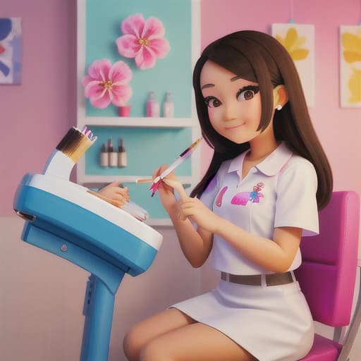  Cute Thai girl painting nail of a customer in a nail salon