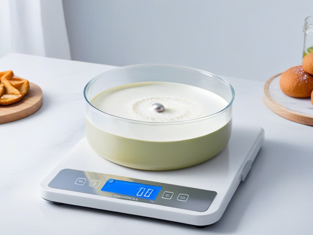  An ultradetailed 8k image of a sleek, modern kitchen scale with a digital display, measuring perfect ingredients for a delicate pastry recipe. The scale is set against a pristine marble countertop, with soft natural light illuminating the scene, showcasing precision and sophistication in baking tools. hyperrealistic, full body, detailed clothing, highly detailed, cinematic lighting, stunningly beautiful, intricate, sharp focus, f/1. 8, 85mm, (centered image composition), (professionally color graded), ((bright soft diffused light)), volumetric fog, trending on instagram, trending on tumblr, HDR 4K, 8K