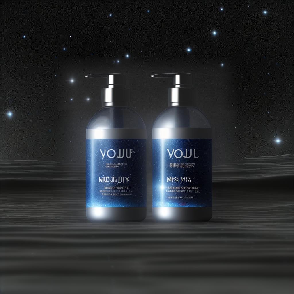 mdjrny-v4 style Shampoo bottle, starry sky, water surface