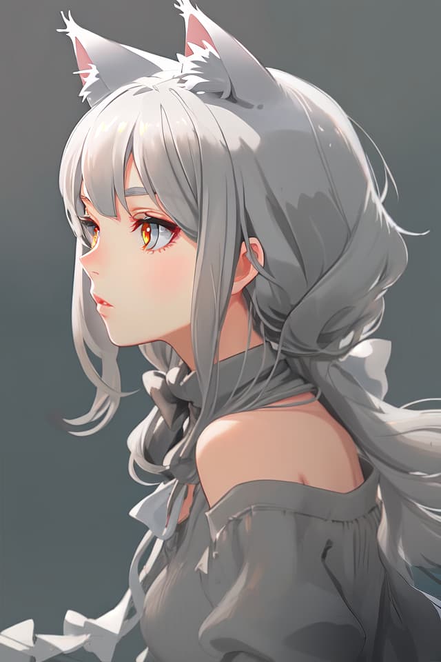  Cat ears gray hair beautiful girl cute profile