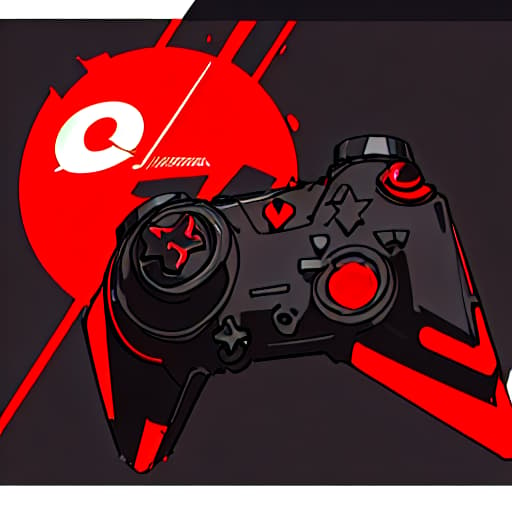  create logo, controller at centre with colour combinations of red and black, black background, controller vector svg