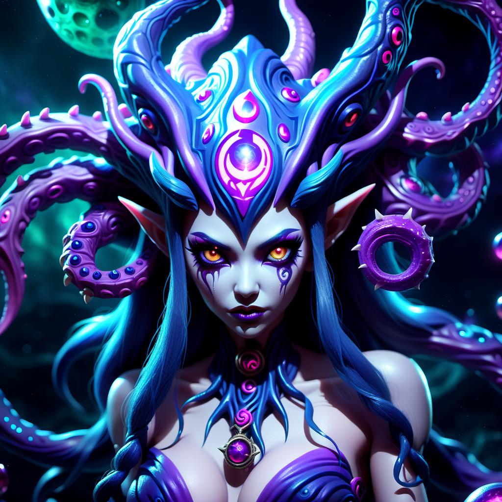  lovecraftian horror Neeko character from League of Legends . eldritch, cosmic horror, unknown, mysterious, surreal, highly detailed