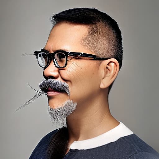  create a middle-aged filipino male light moustache, goatie, and beard.