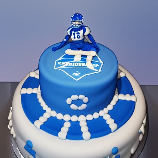  Blue fondant cake with football design on top