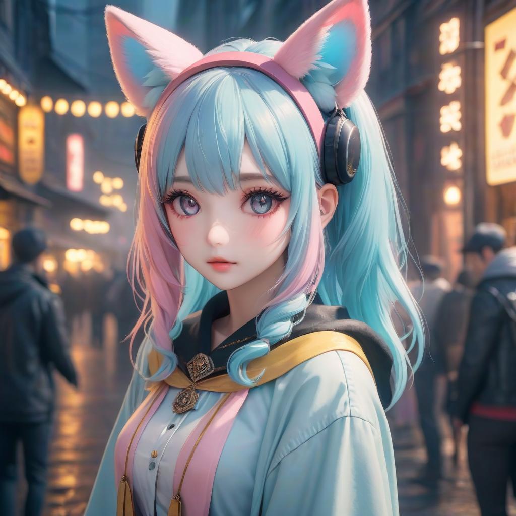  score 9, score 8 up, score 7 up, score 6 up, <lora:p4st3lg0r3XLP:1> p4st3lg0r3, 1girl, pastel,animal ears, bandaid, hair ornament, hight quality hyperrealistic, full body, detailed clothing, highly detailed, cinematic lighting, stunningly beautiful, intricate, sharp focus, f/1. 8, 85mm, (centered image composition), (professionally color graded), ((bright soft diffused light)), volumetric fog, trending on instagram, trending on tumblr, HDR 4K, 8K