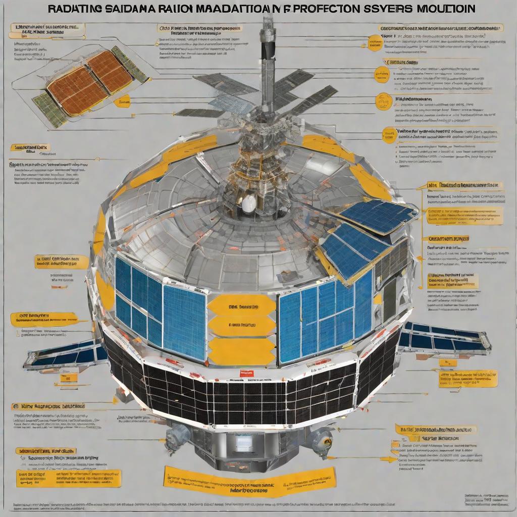  Masterpiece, best quality, structural diagram of the radiation protection system of the space station, clearly showing the relevant technical advantages of each radiation protection module and its radiation protection coating