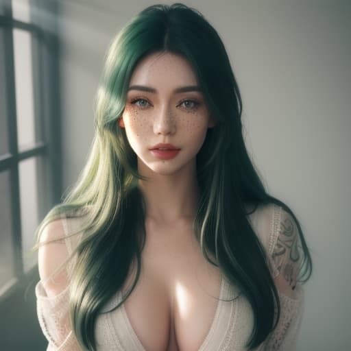   , full length frame, High detail RAW color art, (((green ) )), green eyes, (elegant, beautiful face) , piercing, (tattoed) , (freckles) , pinup makeup, ketch of woman full body, , (((cute milky ) )), winter atmosphere, ((toxic long hair) ), ((leather ) ), (detailed skin, skin texture) , (intricately detailed, fine details, hyperdetailed) , raytracing, subsurface scattering, (winter nature on background) , ((muted colors) ), diffused soft lighting, shallow depth of field, 28mm lens, F/2. 8, sharp focus bokeh hyperrealistic, full body, detailed clothing, highly detailed, cinematic lighting, stunningly beautiful, intricate, sharp focus, f/1. 8, 85mm, (centered image composition), (professionally color graded), ((bright soft diffused light)), volumetric fog, trending on instagram, trending on tumblr, HDR 4K, 8K