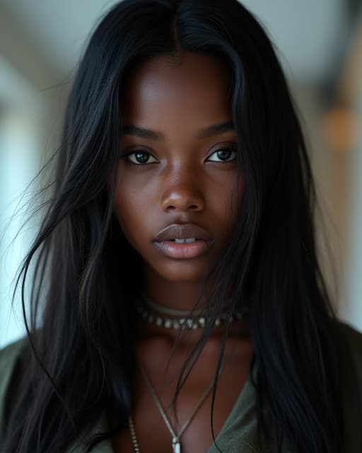  upper body, (facing the camera directly), beautiful (21yo) african woman, (straight hair), (cyberpunk)