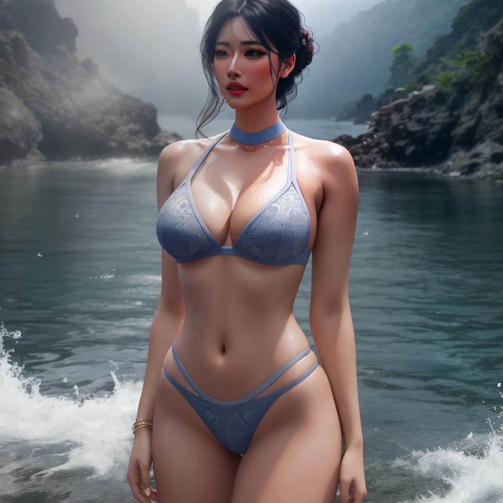  cute in bikni, sweat hot hyperrealistic, full body, detailed clothing, highly detailed, cinematic lighting, stunningly beautiful, intricate, sharp focus, f/1. 8, 85mm, (centered image composition), (professionally color graded), ((bright soft diffused light)), volumetric fog, trending on instagram, trending on tumblr, HDR 4K, 8K