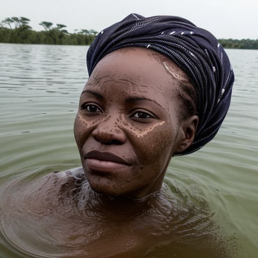  african woman's face drowning in the lake