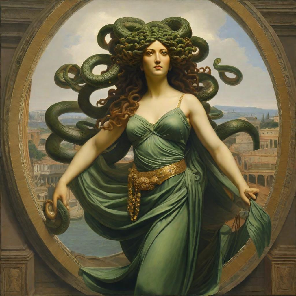  masterpiece, best quality,A picture of Medusa wearing a hip skirt