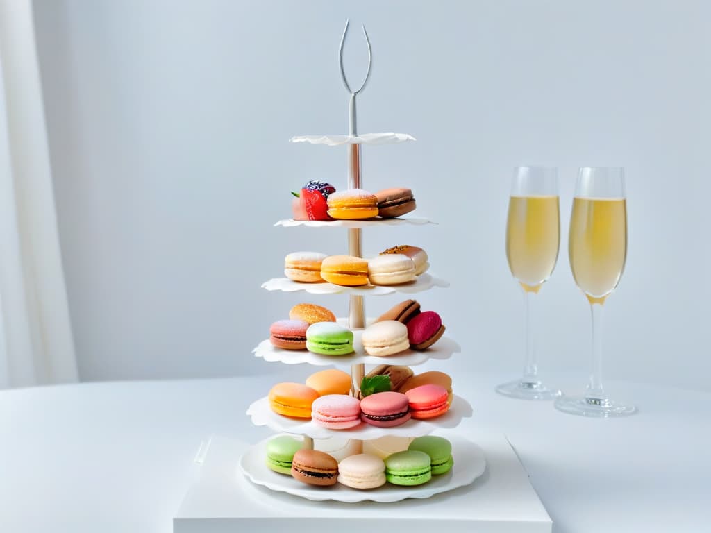  A minimalist and elegant image showcasing a beautifully plated dessert paired with a perfectly matched beverage, such as a delicate macaron tower accompanied by a glass of sparkling champagne, set against a clean, white background to emphasize the sophistication of the pairing and evoke a sense of luxury and indulgence. hyperrealistic, full body, detailed clothing, highly detailed, cinematic lighting, stunningly beautiful, intricate, sharp focus, f/1. 8, 85mm, (centered image composition), (professionally color graded), ((bright soft diffused light)), volumetric fog, trending on instagram, trending on tumblr, HDR 4K, 8K