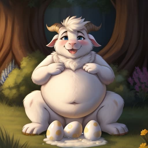  fat chubby goat, egg, oviposition,, open eyes, digital art, masterpiece, 4k, fine details,