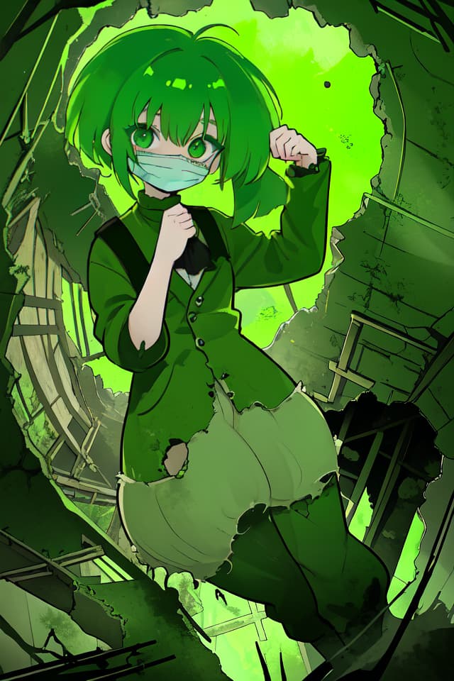  Green hair character that can be seen from a large decayed hole of the mask