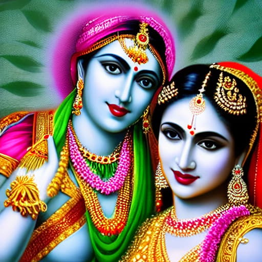  Radha Krishna hyperrealistic, full body, detailed clothing, highly detailed, cinematic lighting, stunningly beautiful, intricate, sharp focus, f/1. 8, 85mm, (centered image composition), (professionally color graded), ((bright soft diffused light)), volumetric fog, trending on instagram, trending on tumblr, HDR 4K, 8K